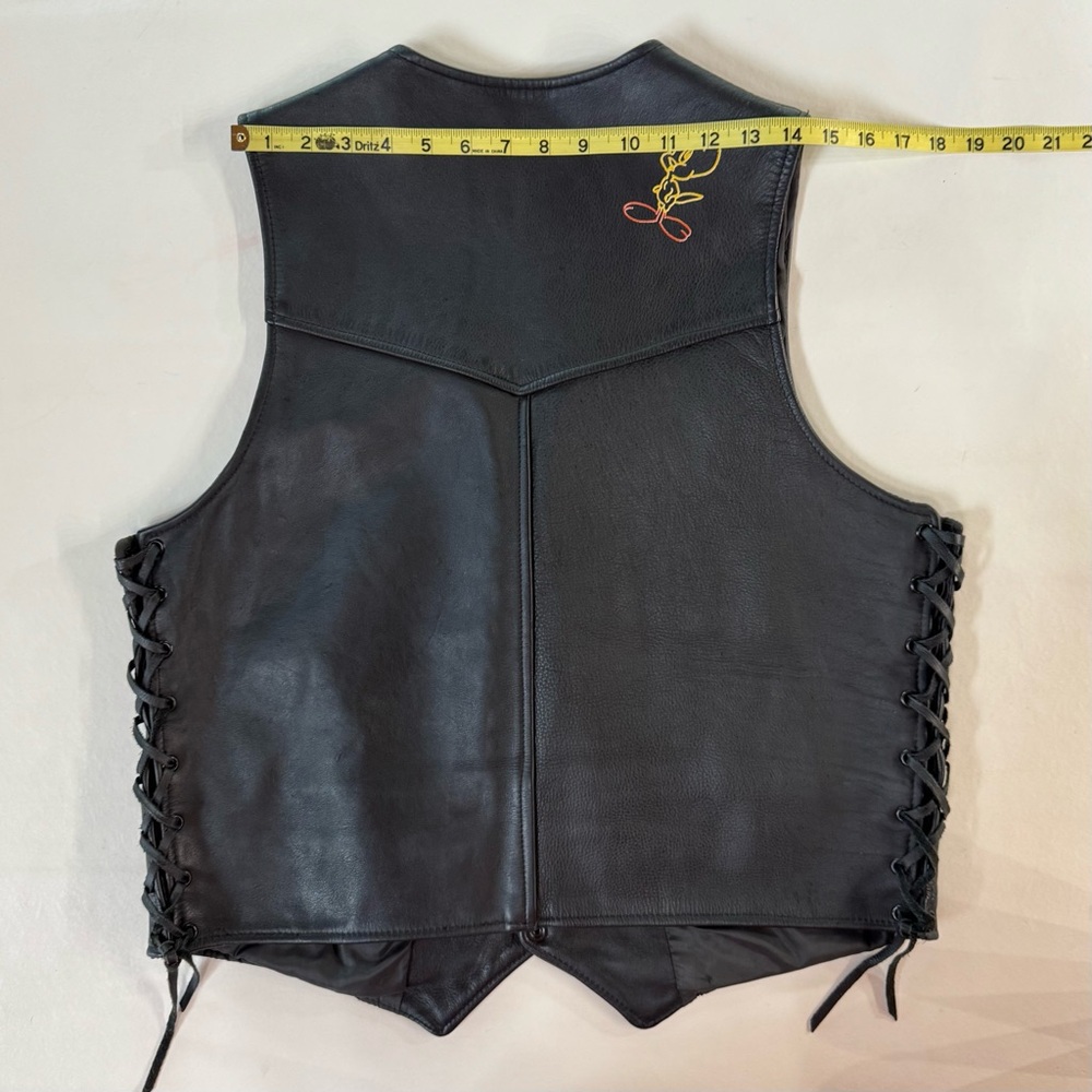 Black Leather Motorcycle Vest with Lace-Up Sides (46) - Picture 16 of 17